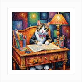 Cat At The Desk 4 Art Print