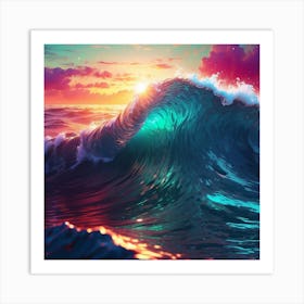 Ocean Wave At Sunset Art Print