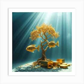 Gold Tree With Gold Coins Art Print