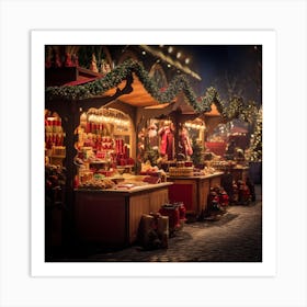 Christmas Market At Night Art Print