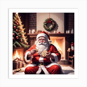 Christmas Santa Claus With Cookies Art Print