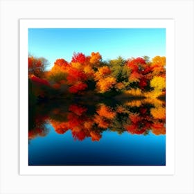 Autumn Trees Reflected In A Lake Art Print