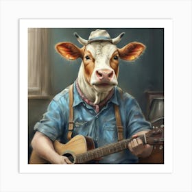 Cow Playing Guitar 1 Art Print