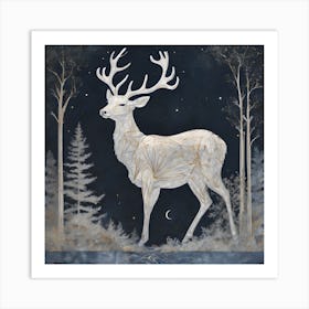 Deer At Night Art Print