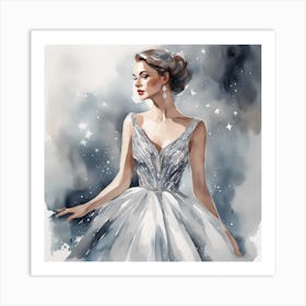 Watercolor Illustration Of A Woman In A Dress 1 Art Print