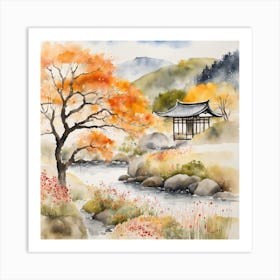 Japanese Landscape Painting Sumi E Drawing (18) Art Print