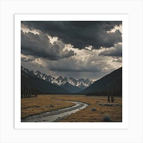 Dark Clouds Over The Mountains Art Print