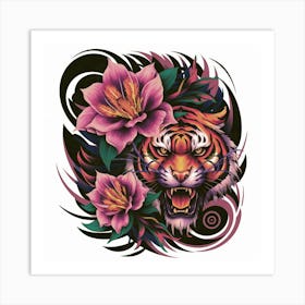 Tiger With Flowers 1 Art Print