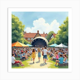 A Watercolor Of Locals Attending A Summer Outdoor Concert In An English Town 1 Art Print