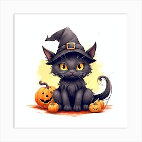 Black cat pumpkin Art Print
