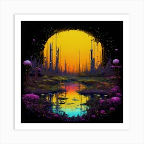 Dark coloured flowery swamp Art Print