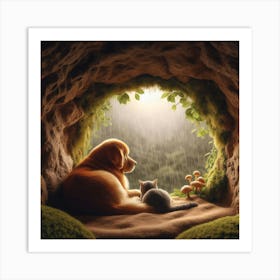 Dog And Cat In A Cave Art Print