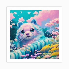 Cat ferret hybrid In The Forest Pastels Art Print