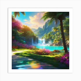 Waterfall In The Jungle 10 Art Print