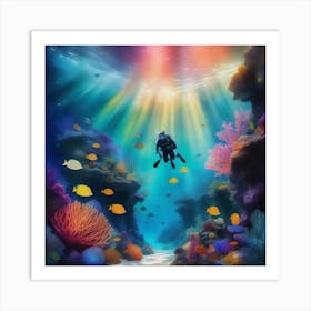 Scuba Diver Underwater Art Print