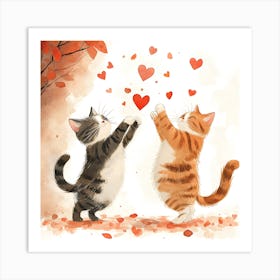 Dancing Cats Under Falling Heart 3 Art Print