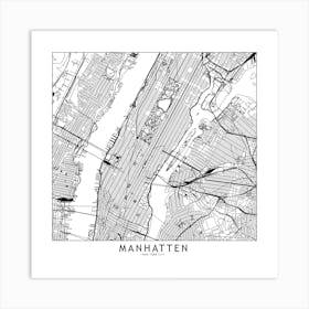 Manhatten White Map Square Art Print
