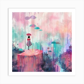 Girl With Umbrellas Art Print