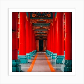 Red Pillars In A Temple Art Print