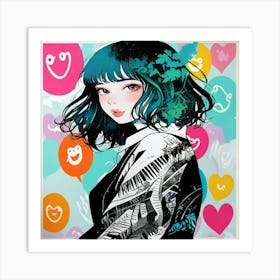 Girl With Blue Hair 2 Art Print