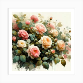 Roses, Watercolor Style Painting Art Print