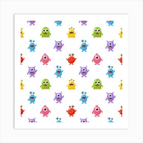 Monsters On A White Background Art Print