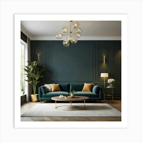 Living Room With Green Walls Art Print