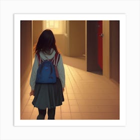 Girl With A Backpack Art Print