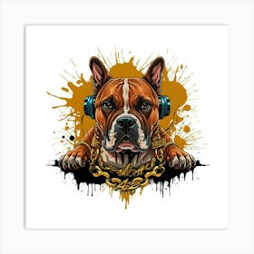 Boxer Dog With Headphones Art Print