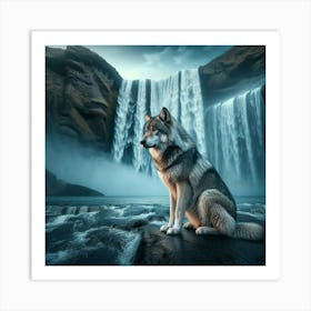 Wolf In The Waterfall 4 Art Print