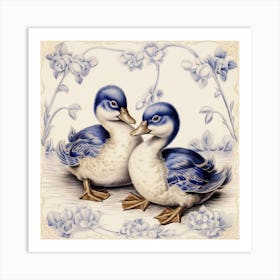 Ducklings Delft Tile Illustration 3 Art Print