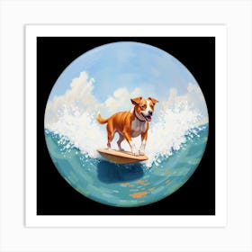 Dog On Surfboard Art Print