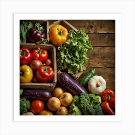 Fresh Vegetables In Wooden Boxes Art Print