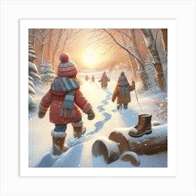 Children In The Snow Art Print