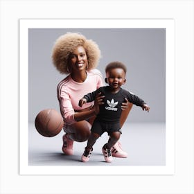 Mother And Child Holding Basketball Art Print