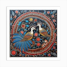 Doves Madhubani Painting Indian Traditional Style Art Print