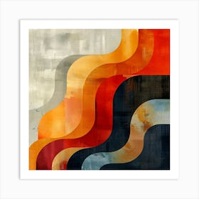 Abstract Art With Layered Wavy Shapes In Warm And Cool Tones Textured Background Art Print