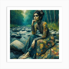 Woman Sitting By A River Art Print