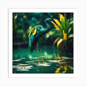 Long Legged Teal and Yellow Wading Bird Art Print