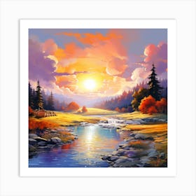 Sunset By The River Art Print