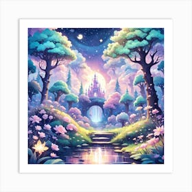 A Fantasy Forest With Twinkling Stars In Pastel Tone Square Composition 250 Art Print