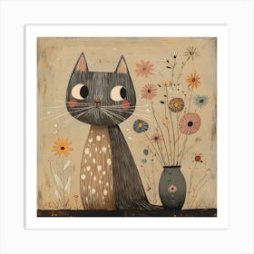 Cat With Flowers 18 Art Print