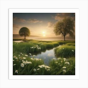 Sunrise At The Meadow Art Print