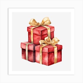 Watercolor Christmas Gift Boxes 1 Art Print