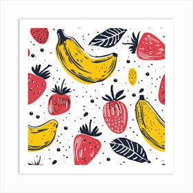 Bananas And Strawberries Seamless Pattern 1 Art Print