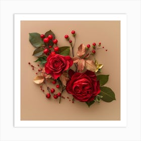 Red Roses And Berries Art Print