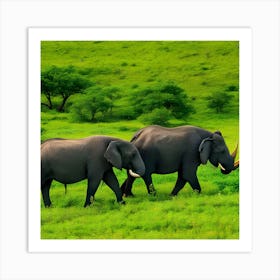 Elephants In The Wild Photo Art Print