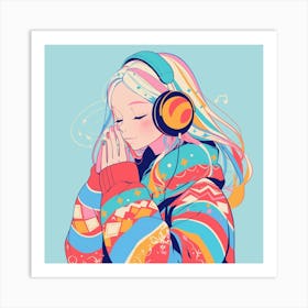 Girl With Headphones 1 Art Print