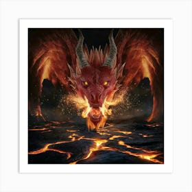 Red Dragon On Fire Art Print