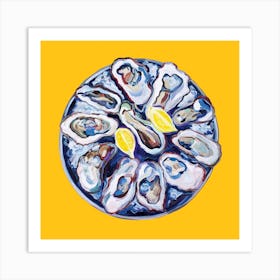 Oysters On A Plate Yellow Square Art Print